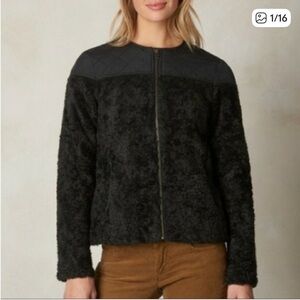 Prana Good Lux Shearling Jacket Black women’s S faux fur coat cozy casual zip up